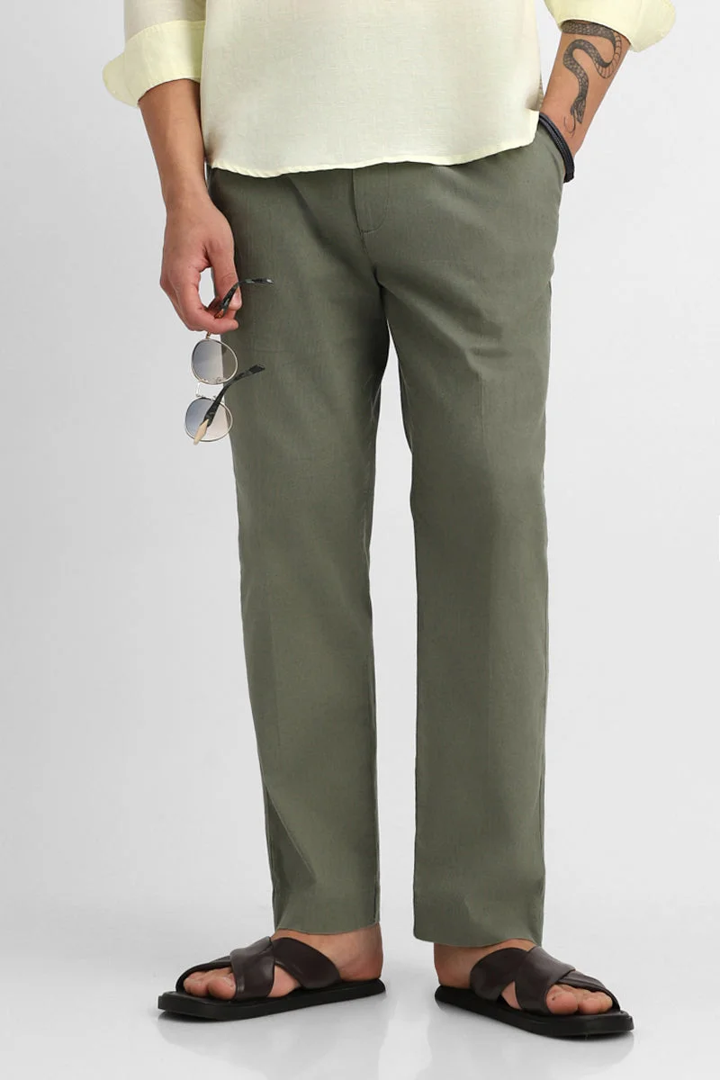 سنيتش Relaxed Fit Linen Blend Trousers